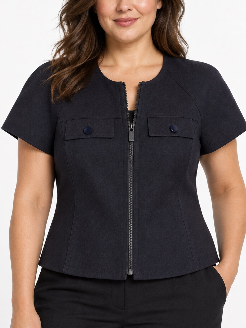 Michael Kors Virgin Wool Short Sleeve Zip Up Top Sz. 12